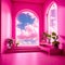 Hot pink futuristic room with beautiful lighting, stunning background for product presentation