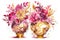 Hot pink and gold floral arrangements in vases, Watercolor, Elegant and timeless