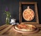 Hot pizza slice with melting cheese with frame concept close up photo