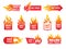 Hot price. Promotional badges with stylized flame shopping sales deals and discount for retailers perfect offers recent