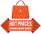 Hot price sale poster with womens bag. Discount, special offers promotion, shopping advertisement