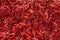 Hot red chilli peppers sun-drying. Full frame spicy food background