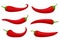 Hot red Chilly peppers set isolated on white background, cartoon mexican chilli, paprika icon signs. Spicy food symbols