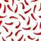 Hot red Chilly peppers on white seamless pattern background, cartoon mexican chilli, paprika icon signs. Spicy food