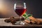 hot red wine, traditional winter drink, christmas mulled wine in a glass on a festive cozy background created with