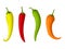 Hot red, yellow and green Chilly peppers set isolated on white background, cartoon mexican chilli, paprika icon signs