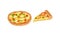 Hot and Round Tasty Pizza and Slice with Melting Cheese Vector Set