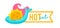 Hot Sale Banner with Kawaii Sun Character Floating on Inflatable Unicorn Mattress. Cute Cartoon Personage