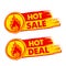 hot sale and deal on fire, yellow and red drawn labels with flames signs