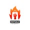 Hot sale hot promotion discount sale logo icon symbol with burning flame shopping bag and rising hand fist