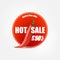 Hot sale sticker with red chili cayenne pepper isolated on grey background. Vector Special hot offer red banner or label
