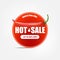 Hot sale sticker with red chili cayenne pepper isolated on grey background. Vector Special hot offer red banner or label