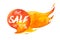 Hot sale up 90% inscription on hot burning speech bubble, watercolor sale-out sign isolated on white