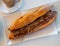 Hot sandwich with Longaniza sausage with sauce