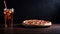 Hot sizzling pizza with cola glass