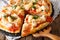 Hot sliced buffalo pizza with chicken, tomatoes and cheese macro