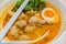 Hot and sour soup and meatball boiled egg in condensed water,