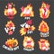 Hot spicy fire chicken set, creative logo design templates vector Illustration