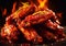 Hot and spicy fried chicken with sauce and fire background.Macro.AI Generative