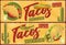 Hot and spicy mexican tacos retro vector banner