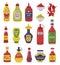 Hot and Spicy Mustard and Chili Sauce in Plastic Bottle with Label Vector Set