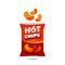 Hot spicy snack chips bag plastic packaging design illustration icon for food and beverage business, potato snack branding element