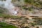 Hot springs and geysers including Blood Geyser along the Artists Paint Pots trail in Yellowstone National Park Wyoming