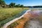 Hot springs mineral water flows through Hot Springs State Park in Thermopolis, Wyoming