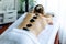 Hot stone massage at spa salon in luxury resort. Quiescent