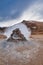 Hot sulfuric steam vent spewing sulfur steam in the hot sulfuric and geothermal aria