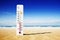 Hot summer day. Celsius scale thermometer in the sand. Ambient temperature plus 6