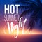 Hot Summer Night Party Poster Design with typographic elements on the sea beach background