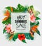 Hot Summer Sale Background With Exotic Leaves And Coloful Flower