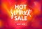 Hot Summer Sale Banner Design. Hand Drawn Text on Bright Colorful Background. Vector Advertising