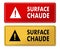 Hot Surface warning panels in French translation