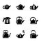 Hot teapot icons set, simple style