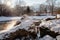 Hot thermal spring and snowy winter day in village Liptovsky Jan in Slovakia