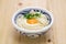 Hot udon noodles with raw egg and soy sauce. Japanese food
