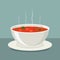 Hot vegetable soup in white dishes. vector