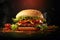 Hot veggie burger on a black background. Close-up.