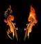 Hot violin neck among fire flames vector design set