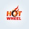 Hot Wheel in Fire flame Logo design vector template. Car Logotype. Concept icon for race, auto repair service, tire shop.