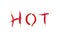 Hot word written with red chili peppers on white background abstract concept photo