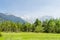 Hotaka mountain range and green field in spring at kamikochi nagano japan