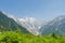 Hotaka mountain range and green tree in spring at kamikochi nagano japan