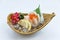 Hotate Sashimi : Raw Scallop Served with Ikura Salmon Roe with Sliced Radish and Lemon