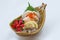 Hotate Sashimi : Raw Scallop Served with Ikura Salmon Roe with Sliced Radish and Lemon