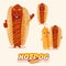 Hotdog charcter in various action with typographic design. funny