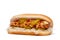 Hotdog/Hot Dog. Side-view on white