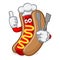 Hotdog mascot cartoon illustration give thumb hold food tong